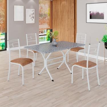 Imagem de Conjunto Sala De Jantar Mesa Retangular 120x75cm Tampo Granito Ocre 4 Cadeiras Paraty C. Marrom - Branco