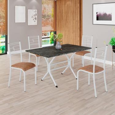 Imagem de Conjunto Sala De Jantar Mesa Retangular 120x75cm Tampo Pedra Ardósia Indiana 4 Cadeiras Paraty C. Marrom - Branco
