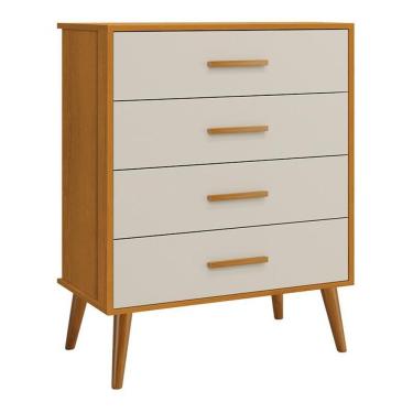 Imagem de Cômoda Infantil Isis 4 Gavetas em MDF com Puxadores de Madeira Bege Acabamento Fosco