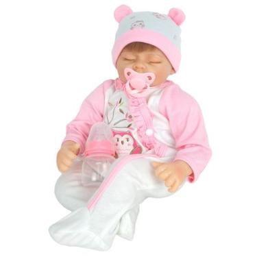 Imagem de Bebe Reborn Kiki Deitada Soninho Completo Com Acessórios Chupeta Mamad