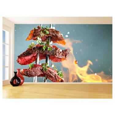 Imagem de Papel De Parede Alimentos Carne Churrasco Fogo 3,5M Al281 - Você Decor