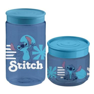Imagem de Kit 2 Pote Stitch Azul 160ml 350ml Organizador Infantil - Tiba