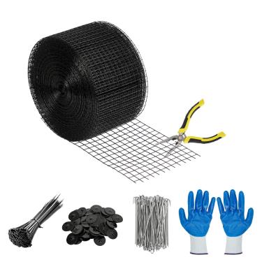 Imagem de GAOMON Protetor de pássaros de painel solar de 15,2 cm x 30,5 m, protetor de critter para painéis solares, kit de rolo de malha de arame galvanizado revestido de PVC de 1/2 polegada com 100 clipes de