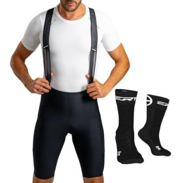 Imagem de Bretelle ciclismo masculino Free Force Endurance gel + meia, Preto, M