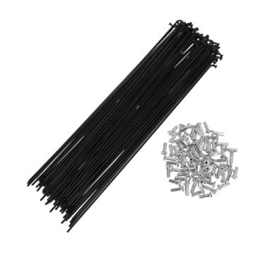 Imagem de TUCKBOLD Conjunto de 72 raios de bicicleta de 14G 219 mm com raio de roda de bicicleta aço carbono preto