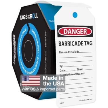 Imagem de Accuform Signs TAR128 Tags by-The-Roll Barricade Status Tags, Legend "Danger Barricade TAG", 6.25" Length x 3" Width x 0.010" Thickness, PF-Cardstock, Red/Black on White (Roll of 100)
