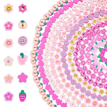 Imagem de Cheriswelry Kit de fabricação de pulseira com 12 fios de contas de argila fofas flores frutas pônei contas espaçadoras de verão solta 6-12 mm para artesanato faça você mesmo cordão chaveiro para fazer