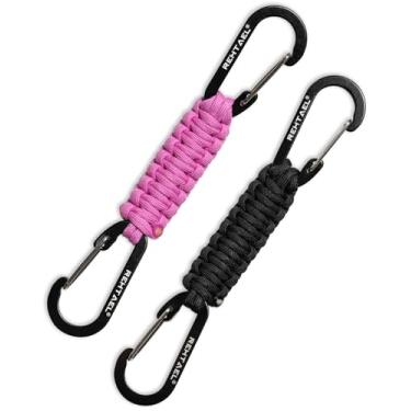 Imagem de REHTAEL Chaveiro de paracord resistente com 2 mosquetões para chaves, chaveiro de cordão militar, ganchos de clipe de carrinho de bebê para garrafa de água, mochila masculina e feminina, acampamento