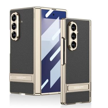 Imagem de HAOMRIYL Capa ultrafina para Samsung Galaxy Z Fold 7, capa galvanizada dobrável com suporte à prova de choque, capa de couro, preta, ZFOLD 7