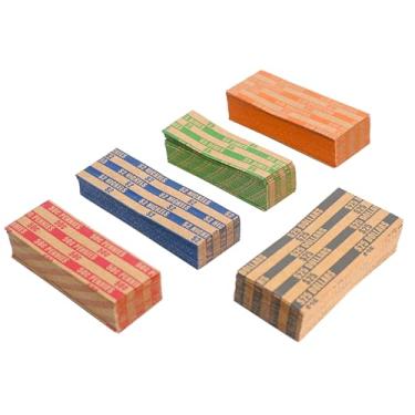 Imagem de 250 envoltórios de moedas planas sortidos, 50 cada um dos quartos, dólar, diâmetros, níquel, moedas, embalagem Kraft listrada com moedas