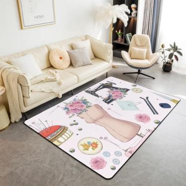 Imagem de Manfei Tapete de área infantil moderno com tema de costura, tapetes para decoração de quarto de meninos e meninas, tapete decorativo em estilo aquarela para sala de estar, tapetes absorventes, 8 x 1,8