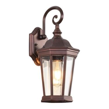 Imagem de Smeike Lanterna de parede externa, luminárias de parede externas à prova d'água, arandelas de varanda de alumínio marrom com soquetes E26 e vidro transparente