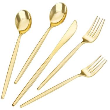 Imagem de Conjunto de talheres de plástico dourado LIYH 360 unidades para evento
