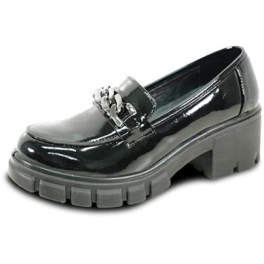 Imagem de KOZI Sapato social feminino plataforma salto grosso penny loafer e coleção Mary Jane OY calcanhar palmilha removível preta, Patente preta 1, 36
