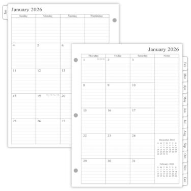 Imagem de newestor Refil de agenda mensal 2025-2026 para fichário de 3 anéis, setembro de 2025 a dezembro de 2026, duas páginas por mês, 21 cm x 28 cm, tamanho monarca/fólio tamanho 5