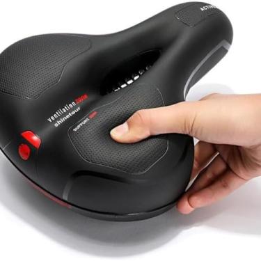 Imagem de Banco Selim Vazado Anatômico Gel Confortável com Molas Bike Mtb com Fita Relfetiva de Segurança