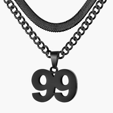 Imagem de Colar de número, colar em camadas para homens, meninos e crianças, colar com números para meninos atletas, corrente de aço inoxidável de 45,7 cm + 50 cm para homens com pingente de número, colares de