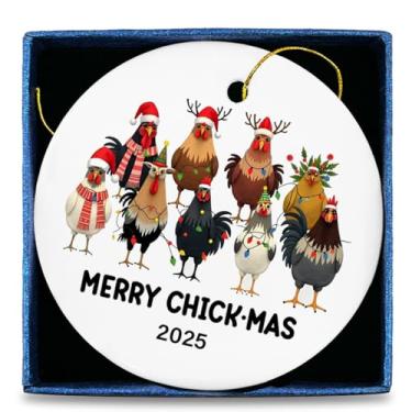 Imagem de Enfeites de Natal de galinha 2025, presentes para amantes de galinhas para homens e mulheres, ornamentos de cerâmica engraçados para decoração de árvore de Natal, decoração temática de fazenda de