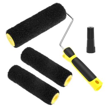 Imagem de QWORK Rolo composto de drywall de 23 cm, 3 peças de pincel de textura de drywall com moldura de tinta, para revestimentos texturizados de parede e teto