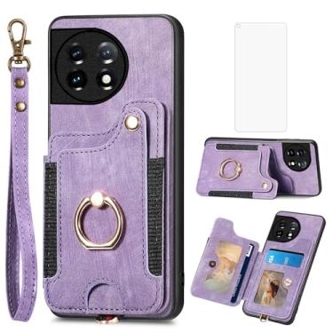 Imagem de Asuwish Capa de telefone para OnePlus 11 5G capa carteira com protetor de tela de vidro temperado e alça de pulso RFID suporte de cartão anel acessórios para celular One Plus11 1 Plus 1plus11 One+ 1+