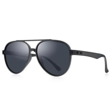 Imagem de Óculos de sol unissex polarizados para mulheres, leve, armação TR90, óculos de sol quadrados para homens/mulheres, Armação preta/lente preta/dobradiça preta, Lens Width: 57 Millimeters