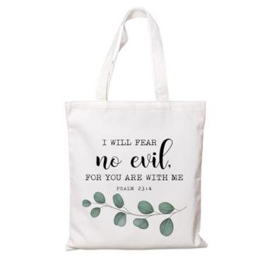 Imagem de Bolsas bíblicas - I will Fear No Evil for You are with Me, sacola de lona para bíblia estética, bolsas gráficas de igreja, bolsa de lona com escrituras inspiradoras para suprimentos de compras