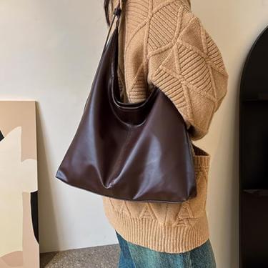 Imagem de Bolsa Hobo feminina - Bolsa de couro vegano, bolsa de ombro e bolsa feminina grande bolsa de ombro macia, Café
