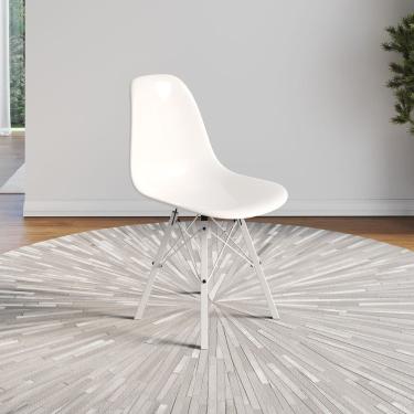 Imagem de Cadeira Eames Design Moderno Tubo de Ferro Branco Assento Branco