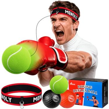 Imagem de MENOLY Bola de reflexo de boxe, 3 bolas de boxe e faixas vermelhas