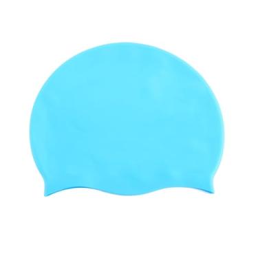 Imagem de Touca de natação grande de silicone com proteção de ouvido – Touca de natação adulto confortável e impermeável, azul