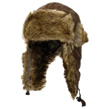 Imagem de Coleção unissex de chapéu de soldado de inverno para homens e mulheres lenhador Ushanka com aba no queixo e máscara à prova de vento, 4- Classic Solid (Brown), One Size Fits Most