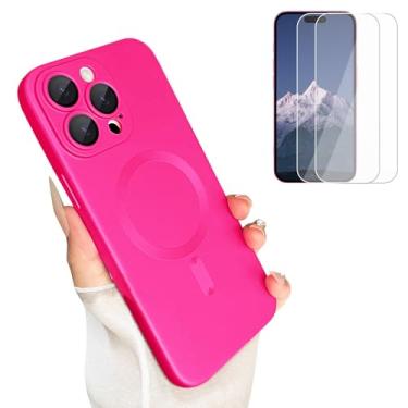 Imagem de ankofave Capa magnética para iPhone 14 Pro para mulheres, [compatível com magnético] Design metálico macio fosco com protetores de lente e 2 protetores de tela para iPhone 14 Pro 6,1 polegadas rosa