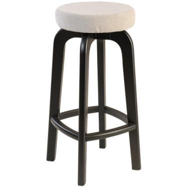 Imagem de Banqueta Bnaco Alto Bar em Madeira Maciça Preto Assento Redondo Tecido