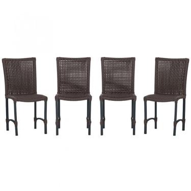 Imagem de 4 Cadeiras De Jantar Cannes De Alumínio Pintura Preta Trama Marrom