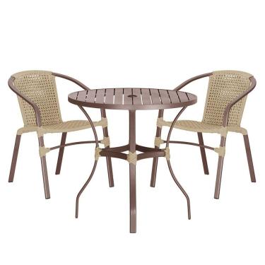 Imagem de 02 Cadeiras Floripa E Mesa Roma 80cm Marrom Trama Original Rami