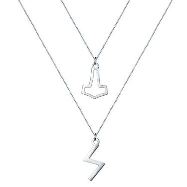 Imagem de 2 peças Mjolnir de martelo de Thor + The Elder Futhark Runes Mjolnir pingente para mulheres viking colar corrente banhado a ouro 18K fé pagã nórdica presentes delicados, 45inch, Metal, Sem Pedra