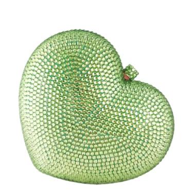 Imagem de Boutique De FGG Bolsa clutch de coração para mulheres formais de cristal bolsas noturnas com strass, bolsa de mão minaudiere para festa, mini, Verde menta, Mini