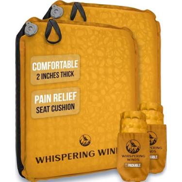 Imagem de Whispering Winds Almofada de assento inflável – Almofada de espuma inflável confortável para aviões, viagens, estádios, atividades ao ar livre, acampamento, carro e mais