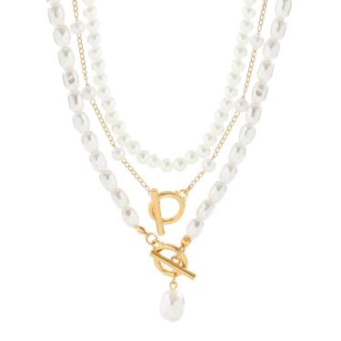 Imagem de Colar gargantilha de pérola de camada dupla em camadas, gota, pérola, clipe de papel, colar, empilhável, dourado, clipe de papel, corrente para mulheres, joias de casamento, Middle, Plástico, Sem