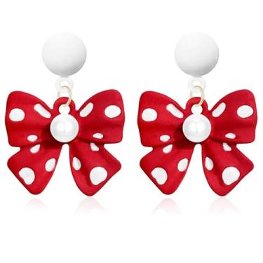 Imagem de Brincos de laço vermelho com bolinhas pendentes para mulheres, dia dos namorados, Natal, festa, joias, Medium, Zinco, Sem pedra preciosa