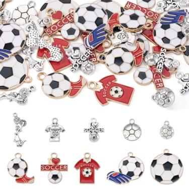 Imagem de Cheriswelry Pingentes de bola esportiva, liga esmaltada, pingentes, futebol, basquete, futebol, rúgbi, tênis, vôlei, jogos, pingentes, pingentes, pingentes, pingentes, para fazer joias, pulseira
