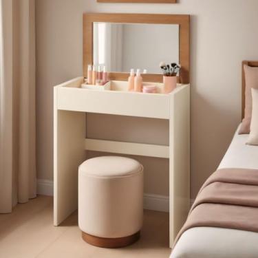 Imagem de Penteadeira Com Espelho Multiuso Para Quarto Maquiagem (Off White Cinamomo C/Espelho)