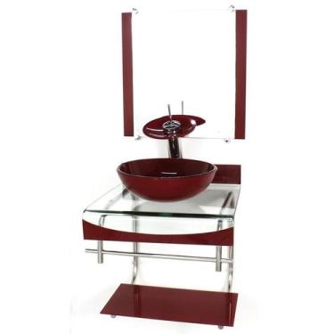 Imagem de Gabinete Vidro 40Cm Banheiro Curvado Duplo Inox Cuba Redonda - Cubas E