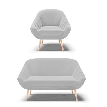 Imagem de Kit 01 Namoradeira E 01 Poltrona Suede Natural Cinza