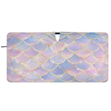 Imagem de Blueangle Guarda-sol para para-brisa de escamas de peixe sereia - 149.9 cm x 76.2 cm dobrável carro janela frontal blocos para-sol raios UV viseira de sol (32)