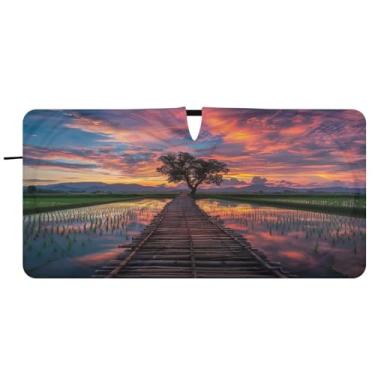 Imagem de Blueangle Pára-brisas de ponte de madeira - 149.9 cm x 76.2 cm dobrável carro janela dianteira para-sol blocos raios UV viseira de sol (587)