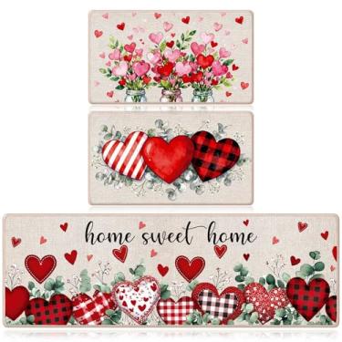 Imagem de InIsaJace Conjunto de 3 tapetes de cozinha para o Dia dos Namorados, Sweet Love, Coração, Dia dos Namorados, Tapetes Decorativos para Casa (40 x 71 + 40 x 119 cm)