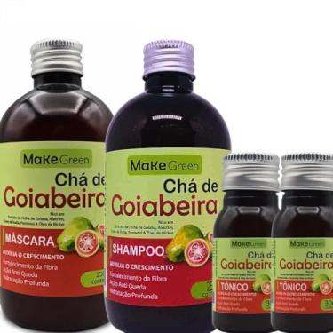 Imagem de Kit Crescimento Antiqueda Chá de Goiabeira com Shampoo 250g + Máscara 250g + 2 Tônicos 30ml Tratamento Capilar Fortalecedor com Extrato Natural de Goiabeira