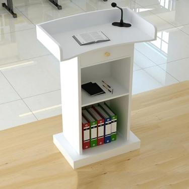 Imagem de Madeira de palestras e pódios de igreja, mesa de pódio com gaveta, suporte de púlpito de madeira com grande superfície de leitura e placa defletor, suporte de pódio para palestras com prateleira de