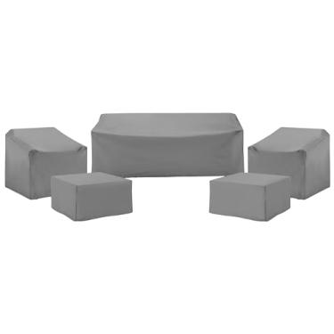 Imagem de Crosley Furniture MO75052-GY Conjunto de capa de móveis de vinil reforçado de calibre pesado de 5 peças (2 cadeiras, 2 mesas/otomanas quadradas e 1 sofá), cinza